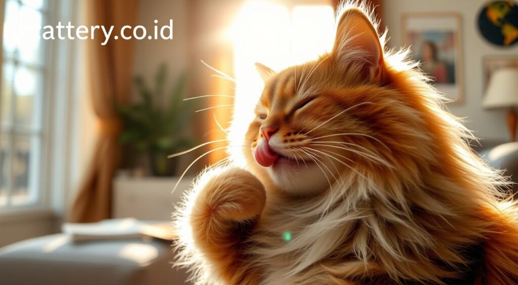 Kucing Merawat Bulu dengan Jilatan